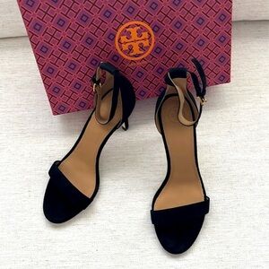 Tory Burch Ankle Strap Sandals in Perfect Black Kid Suede. Size 8. New With Tags